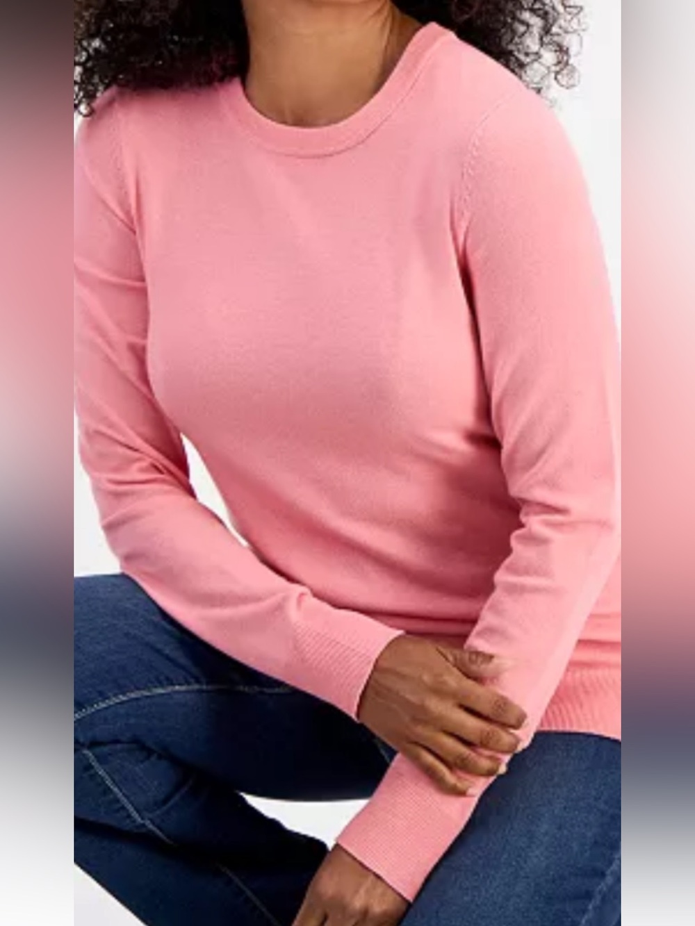 Style & Co. Long-Sleeve Crewneck Sweater soft peached pink cotton knit medium